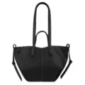 Black minimalist leather tote bag for women, stylish shoulder handbag with chic stitching. - Black