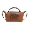 Brown nylon folding shoulder bag, stylish top handle crossbody bag daily handbag. - Brown