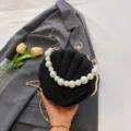 Black shell evening bag with pearl handle and gold chain strap for women fashion crossbody. - One Size / Black