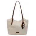 Vintage large capacity women shoulder tote bag casual autumn commute stylish handbag. - Off White