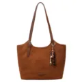 Brown Suede Shoulder Bag Vintage Large Capacity Tote Bag Casual Commuting Handbag for Women - Dark Brown