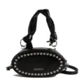 Black oval crossbody bag with metal rivets and stylish knotted handle for women daily casual wear - Black