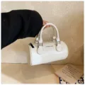 White mini Boston bag trendy handbag women shoulder crossbody fashion bowling bag style - White