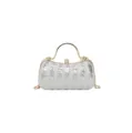 Silver sequin evening clutch bag with gold handle and chain strap for women party prom. - Silver