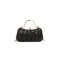 Elegant black sequin evening clutch bag with gold metal handle and chain strap for women. - Black