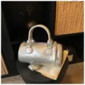 Silver metallic Boston handbag stylish crossbody bag women trendy shoulder bag commuter bag - Silver