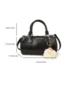 Women's black patent leather Boston bag, trendy top handle crossbody bag with plush charm. - Black With Pendant
