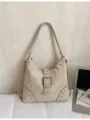 Beige stylish shoulder bag for women, trendy large capacity hobo crossbody bag for daily use. - Khaki