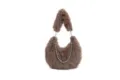 Brown faux fur underarm shoulder bag with metal ball chain, trendy fluffy fuzzy hobo handbag. - Coffee