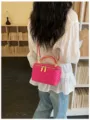 Trendy pearl studded box handbag for women luxury chain crossbody shoulder bag spring new - Rose Red