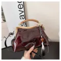 Retro burgundy patent leather kiss lock handbag vintage style shoulder bag new trend - Burgundy