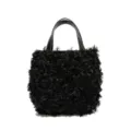 Black fuzzy plush handbag winter fluffy tote bag casual soft shoulder bag stylish design - Black