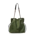 Green Suede Tote Bag with Chain Strap and Drawstring Casual Shoulder Handbag for Women - L / Green