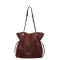 Elegant brown suede tote bag with chain straps and stylish drawstring design for women daily use. - L / Coffee Brown