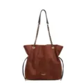 Brown suede tote bag with chain strap and drawstring closure for women daily commute. - L / Brown