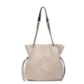 Beige suede tote bag for women, stylish chain shoulder handbag and casual commute shoulder bag. - Beige