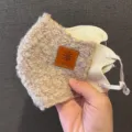 Winter warm fleece face mask for women, cozy plush sherpa windproof cold weather mask khaki. - Off White