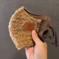 Winter warm plush face mask in brown lamb wool, windproof and stylish cold weather gear. - Khaki