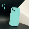 Mint green wavy silicone phone case detail, anti-drop protective cover for Apple iPhone. - Blue Wavy