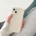 Detail view of beige liquid silicone wavy phone case, drop-proof and anti-fingerprint. - Liquid Wavy - Beige / iPhone 14 Plus