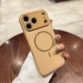 Premium plain leather MagSafe phone case for iPhone, stylish magnetic wireless charging back cover. - iPhone15 / Khaki