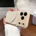 Beige leather phone case with card holder, premium business style protective cover for iPhone. - Antique White Fan-Shape Card Slot
