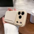 Leather Phone Case with Card Holder for iPhone 16 17 Pro Minimalist Solid Protective Cover - Off-White Horizontal Card Slot