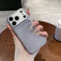 Silver glitter phone case with card holder slot stylish back cover for iPhone 16 - Silver U-Shape Card Slot
