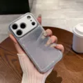 Silver glitter card slot phone case for iPhone 16 17 pro minimalist drop proof protective cover - Silver V-Shape Card Slot