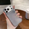 Silver leather phone case with card holder pocket compatible with iPhone stylish protective cover - Silver Fan-Shape Card Slot