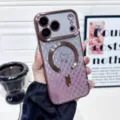 Diamond gradient glitter heart phone case with magnetic ring stand for iPhone 16 15 Pro Max - Gradient Pink (Glitter + Lens Film) / iPhone 11