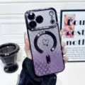 Diamond gradient heart glitter phone case detail showing exquisite texture and magsafe ring. - Gradient Purple (Glitter + Lens Film)