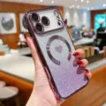 Magnetic glitter gradient phone case with heart pattern compatible for iPhone soft protective cover - Purple / iPhone 17