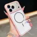 Clear acrylic magnetic phone case with pink bumper and slim ring for iPhone series. - Barbie Pink / iPhone 17