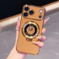 Gegalvaniseerd telefoonhoesje met ringstandaard hart vergrootglas voor iPhone 17Pro - iPhone 17 Promax / Bruin