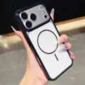 Clear magnetic phone case with black frame, drop-resistant acrylic back cover detail view. - Classic Black / iPhone 17