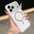 Magnetic clear acrylic phone case with dual color frame and magnetic ring for iPhone - White / iPhone 17