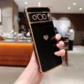 Electroplated black and gold phone case with cute heart design, premium soft protective cover. - Black / Pixel 10PRO XL