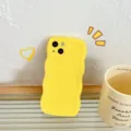 Yellow wavy silicone phone case for iPhone, liquid rubber protective cover with camera. - Yellow Wavy