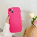 Liquid Silicone Phone Case Bright Pink Wavy Frame Drop-proof Protective Cover Shell - Rose Red Wavy