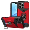 Fundas de teléfono resistente con cubierta de cámara tarjetero y anillo soporte rojo - Funda Con Soporte De Anillo Y Ranura / M-G 5G 2022 / Rojo