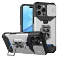 Funda de teléfono resistente con tarjetero cubierta de cámara deslizante y soporte. - Funda Con Soporte De Anillo Y Ranura / M-G 5G 2022 / Plateado