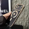 Magnetic electroplated heart phone case for iPhone 16 17 Pro Max luxury black gold protective cover - Black / iPhone 11