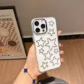 Transparent soft phone case featuring sparkling rhinestone pentagram star patterns for iPhone models. - Clear / iPhone 11