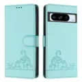 Blauwe lederen flip portemonnee telefoonhoesje met schattig in reliëf gemaakte kat voor Pixel 8 Pro. - Muntgroen / Google Pixel 9 Pro XL 6.8 Maat