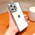 Detailed view of luxury rhinestone electroplated phone case, sparkling camera lens protection. - iPhone 16 / Rhinestone Electroplated Silver With Lens Film