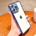 Bling rhinestone electroplated phone case with camera protector for iPhone, luxury shiny cover. - iPhone 16 / Rhinestone Electroplated Blue With Lens Film