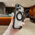 Vista detallada de la funda para iPhone con soporte magnético giratorio 360 y correa trenzada. - Para IP12/12PRO Universal / Negro Con Correa