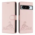 Roze lederen flip wallet telefoonhoesje geschikt voor Google Pixel 8 Pro schattige kat - Roze / Google Pixel 9 Pro XL 6.8 Maat