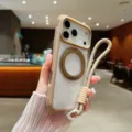 Fundas transparente MagSafe con soporte de anillo giratorio de 360 y correa de muñeca trenzada. - Para IP12/12PRO Universal / Café Con Correa